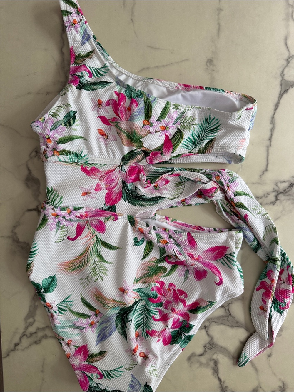 La Blanca One Piece Swimsuit Tropical Floral One-Shoulder Cut-Out Lined Size 4 - Picture 4 of 7